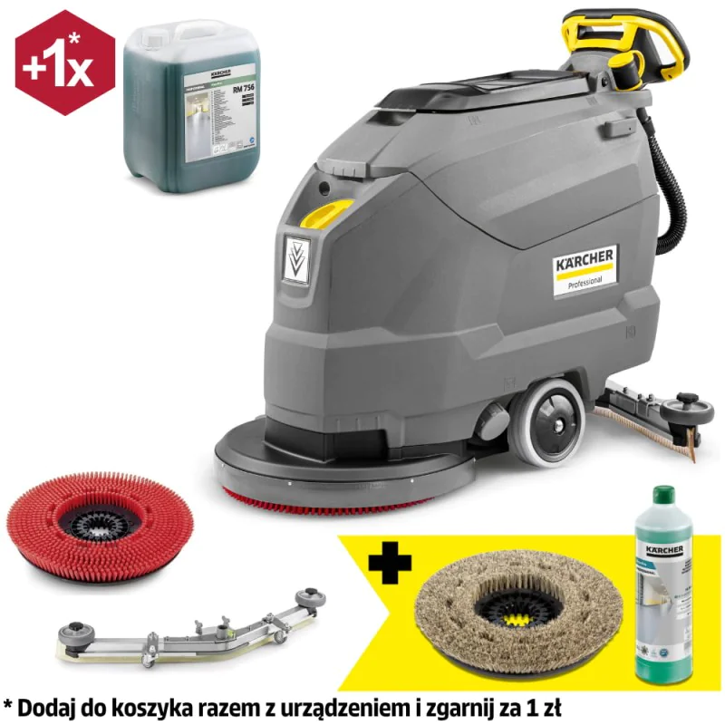 Zestaw Karcher BD 50/50 C Bp Classic + Miękka szczotka tarczowa + Płyn do posadzek