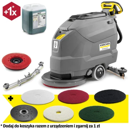 Zestaw Karcher BD 50/50 C Bp Classic + Talerz napędowy do padów + Duży pakiet padów do każdego zadania