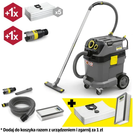 Zestaw Karcher NT 40/1 Tact Te L + Worki flizelinowe + Płaski filtr do pracy na sucho