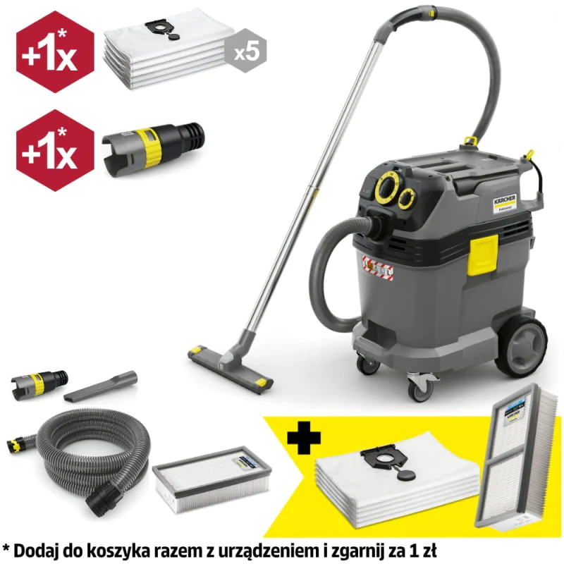 Zestaw Karcher NT 40/1 Tact Te L + Worki flizelinowe + Płaski filtr do pracy na sucho i mokro