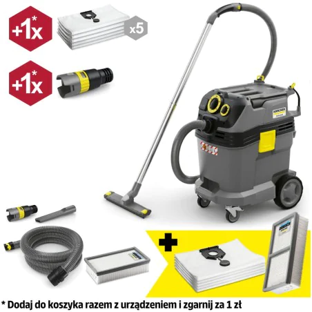 Zestaw Karcher NT 40/1 Tact Te L + Worki flizelinowe + Płaski filtr do pracy na sucho i mokro