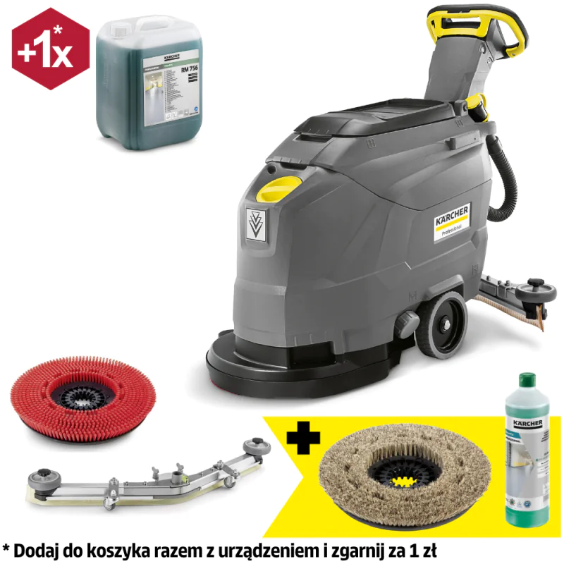Zestaw Karcher BD 43/25 C Bp + Miękka szczotka tarczowa + Płyn do posadzek