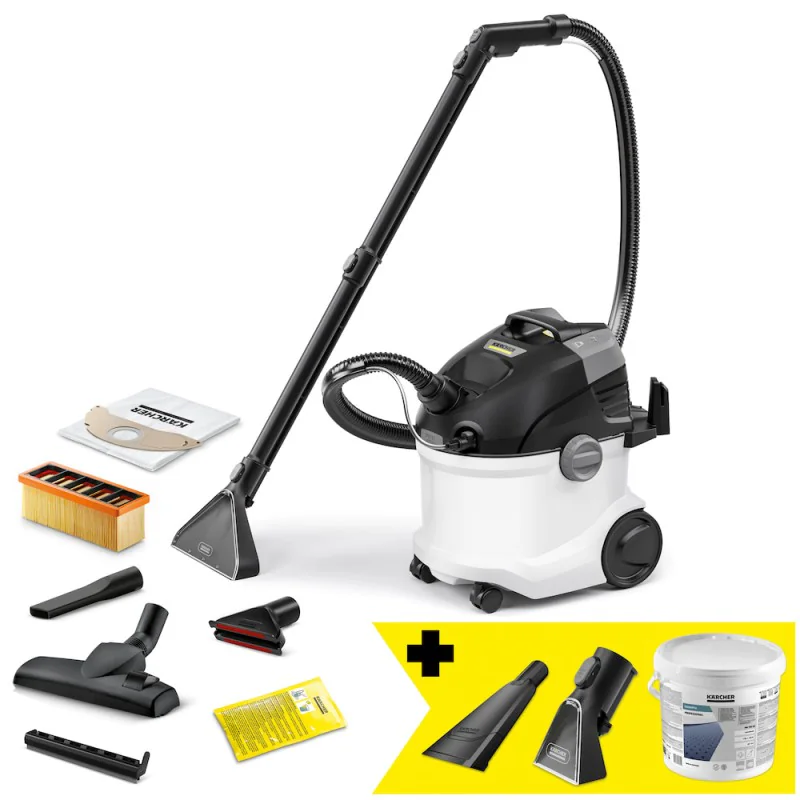 Zestaw Karcher SE 5 + Ssawka samochodowa + Dysza do prania tapicerki + Proszek RM 760 iCapsol
