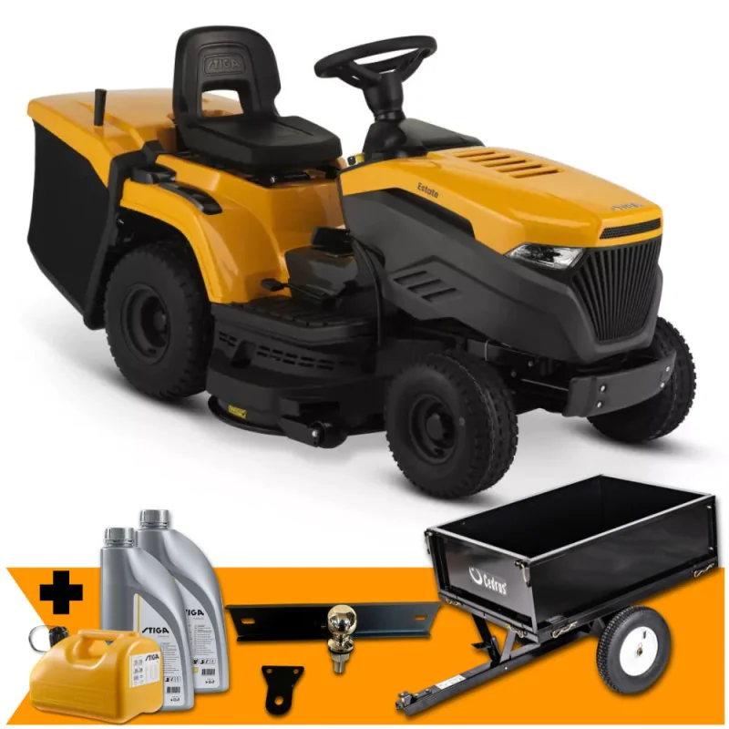 Zestaw Stiga Estate 398 W SE + Przyczepka max. 225 kg + Hak + Kanister + 2x Olej