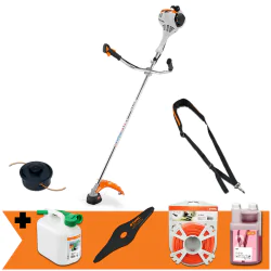 Zestaw Stihl FS 55 + Kanister na benzynę + Olej do mieszanki + Tarcza tnąca + Żyłka tnąca
