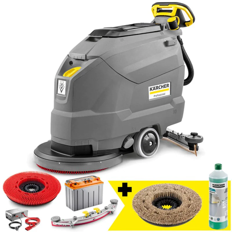 Zestaw Karcher BD 50/50 C Classic Bp Pack 80Ah Li+FC + Miękka szczotka tarczowa + Płyn do posadzek