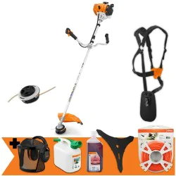 Zestaw Stihl FS 120 + Żyłka tnąca + Trójząb + Osłona twarzy i słuchu + Kanister na benzynę + Olej do mieszanki