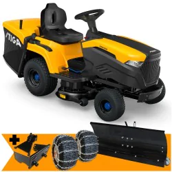 Zestaw Stiga Estate 584e + Pług do odśnieżania 120 cm + Łańcuchy + Mocowanie