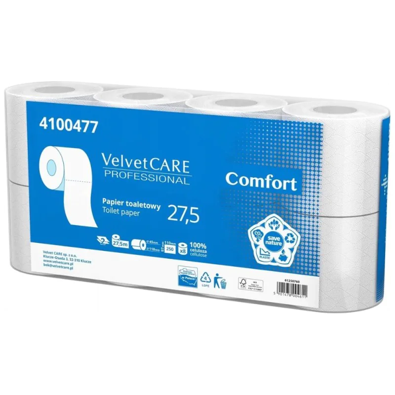 Papier toaletowy celulozowy Velvet Comfort, 2 warstwy, 28 m, 8 rolek, biały