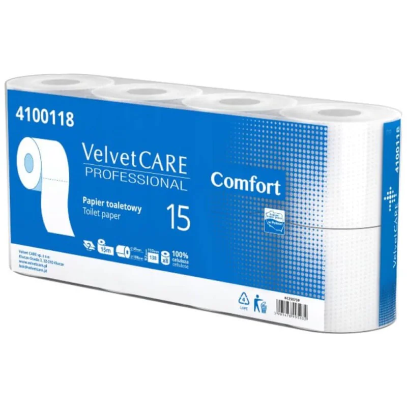 Papier toaletowy celulozowy Velvet Comfort, 2 warstwy, 15 m, 8 rolek, biały