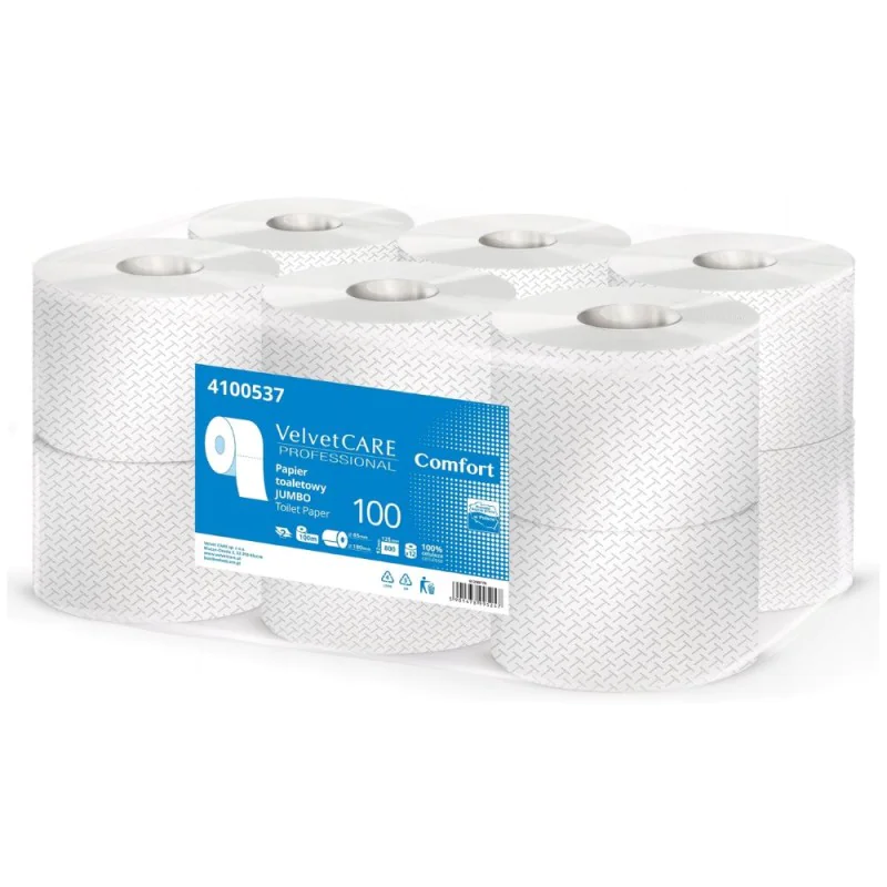 Papier toaletowy celulozowy Velvet Jumbo Comfort, 2 warstwy, 100 m, 12 rolek, biały