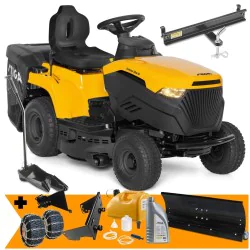 Zestaw Stiga Estate 384 M + Pług do odśnieżania 100 cm + Łańcuchy + Mocowanie + Kanister + Olej + Zestaw do odsysania