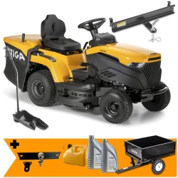 Zestaw Stiga Estate 384 + Pług 100 cm + Przyczepka 225 kg + Aerator 100 cm + Łańcuchy + Kanister 5L + 2x Olej + Zestaw do odsysa