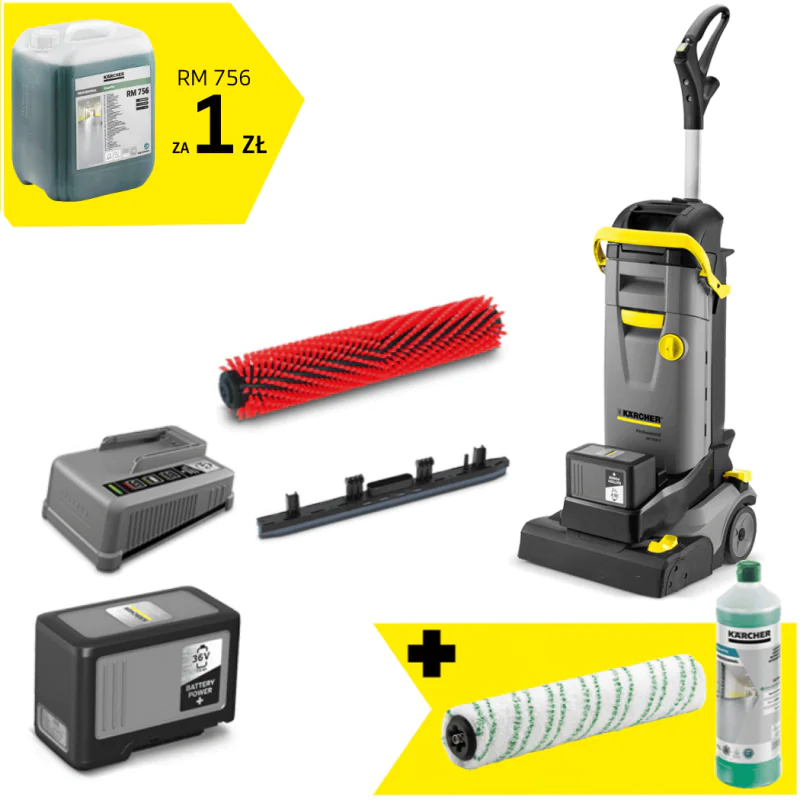 Zestaw Karcher BR 30/4 C Bp Pack + Pad walcowy z mikrofibry + Płyn do posadzek