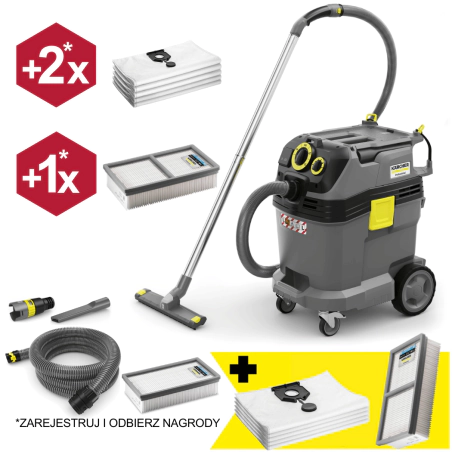 Zestaw Karcher NT 40/1 Tact Te L + Worki flizelinowe + Płaski filtr do pracy na sucho i mokro