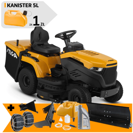 Zestaw Stiga Estate 398 W SE + Pług do odśnieżania 120 cm + Łańcuchy + Mocowanie + Kanister + Olej + Zestaw do odsysania