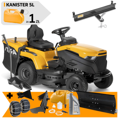 Zestaw Stiga Estate 384 + Pług do odśnieżania 100 cm + Łańcuchy + Mocowanie + Kanister + Olej + Zestaw do odsysania