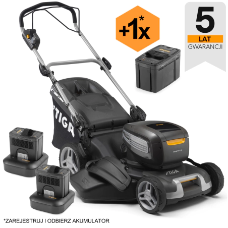 Stiga Combi 50 V AE Kosiarka akumulatorowa w zestawie z 2 akumulatorami i szybkimi ładowarkami (2.20 kW, 48 cm, 70 l) - 29450789