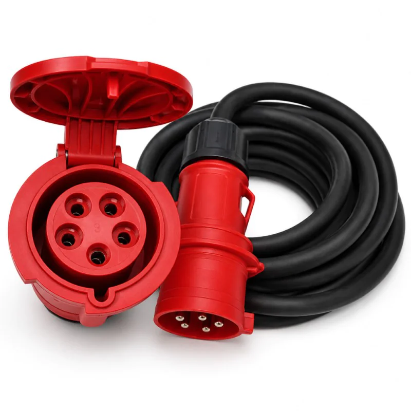 Przedłużacz siłowy olejoodporny 10m 32A 400V H07RN-F 5x4 mm², duża wtyczka, Jonex PS-S, IP44, czarny