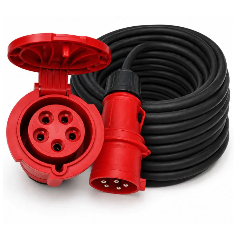 Przedłużacz siłowy olejoodporny 20m 32A 400V H07RN-F 5x4 mm², duża wtyczka, Jonex PS-S, IP44, czarny