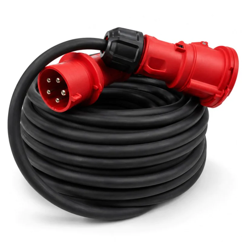 Przedłużacz siłowy olejoodporny 20m 32A 400V H07RN-F 5x4 mm², duża wtyczka, Jonex PS-S, IP44, czarny