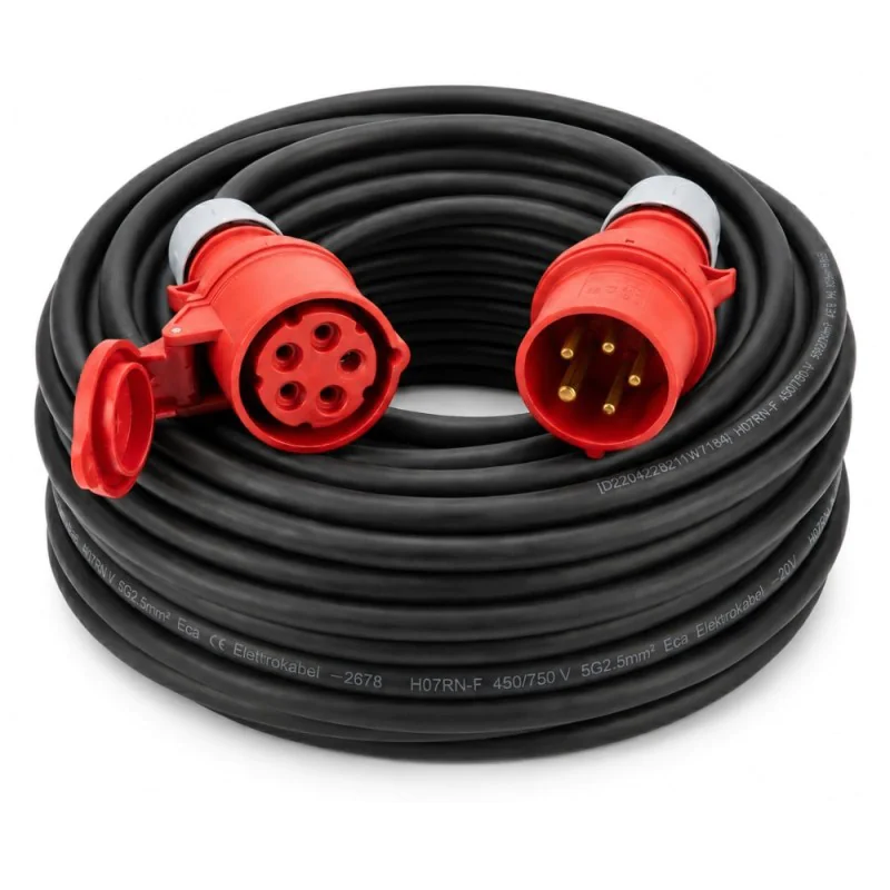 Przedłużacz siłowy olejoodporny 20m 16A 400V H07RN-F 5x2,5 mm², mała wtyczka, Jonex PS-S, IP44, czarny Przedłużacz siłowy olejoodporny 20m 16A 400V H07RN-F 5x2,5 mm², mała wtyczka, Jonex PS-S, IP44, czarny