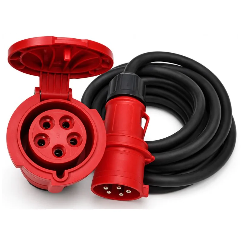 Przedłużacz siłowy olejoodporny 10m 32A 400V H07RN-F 5x4 mm², duża wtyczka, Jonex PS-S, IP44, czarny