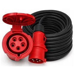Przedłużacz siłowy olejoodporny 20m 32A 400V H07RN-F 5x4 mm², duża wtyczka, Jonex PS-S, IP44, czarny