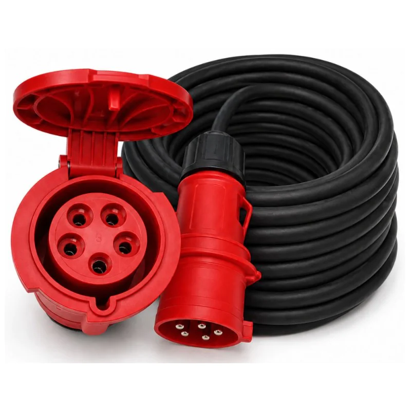 Przedłużacz siłowy olejoodporny 20m 32A 400V H07RN-F 5x4 mm², duża wtyczka, Jonex PS-S, IP44, czarny