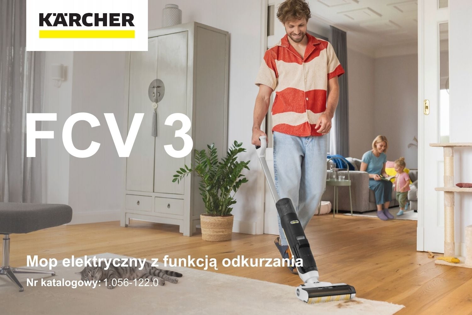 Mop elektryczny z funkcją odkurzania Kärcher FCV 3 1.056-122.0 - zestaw urządzenia ze stacją czyszczącą