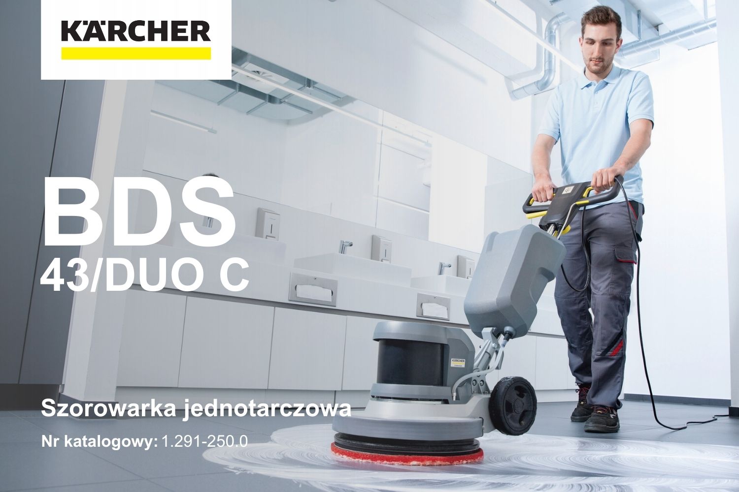 Szorowarka jednotarczowa Kärcher BDS 43/DUO C 1.291-250.0 z systemem dwóch prędkości obrotowych.
