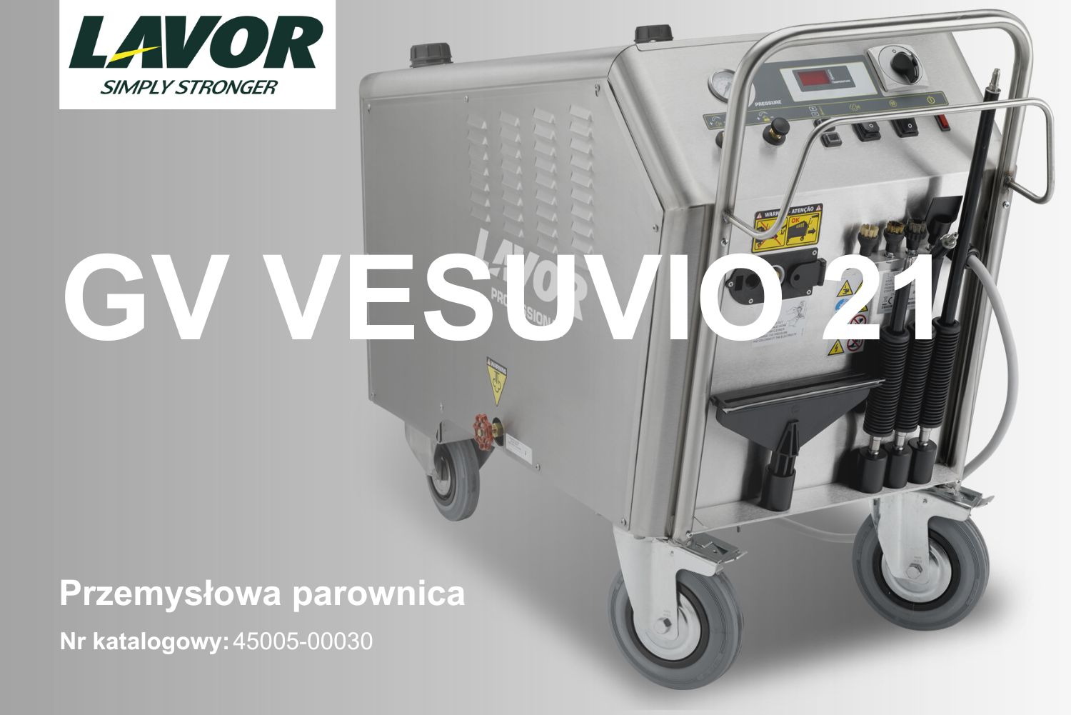 Widok z góry na generator pary Lavor GV Vesuvio 21, stalowa obudowa AISI 304, 45005-00030.
