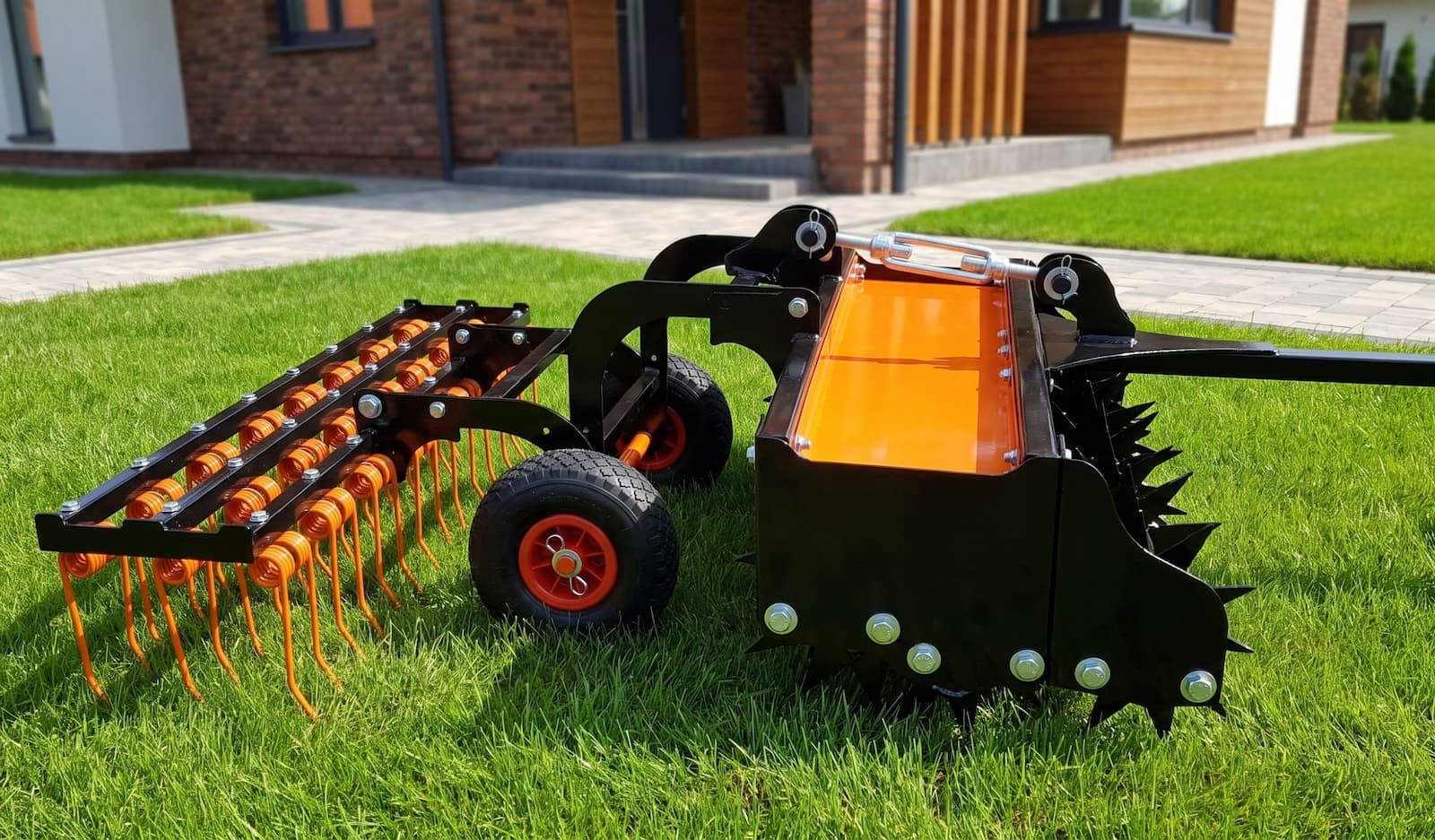 Aerator do traktorka z gwiazdkami nacinającymi i palcami wyczesującymi o szerokości roboczej 100 cm