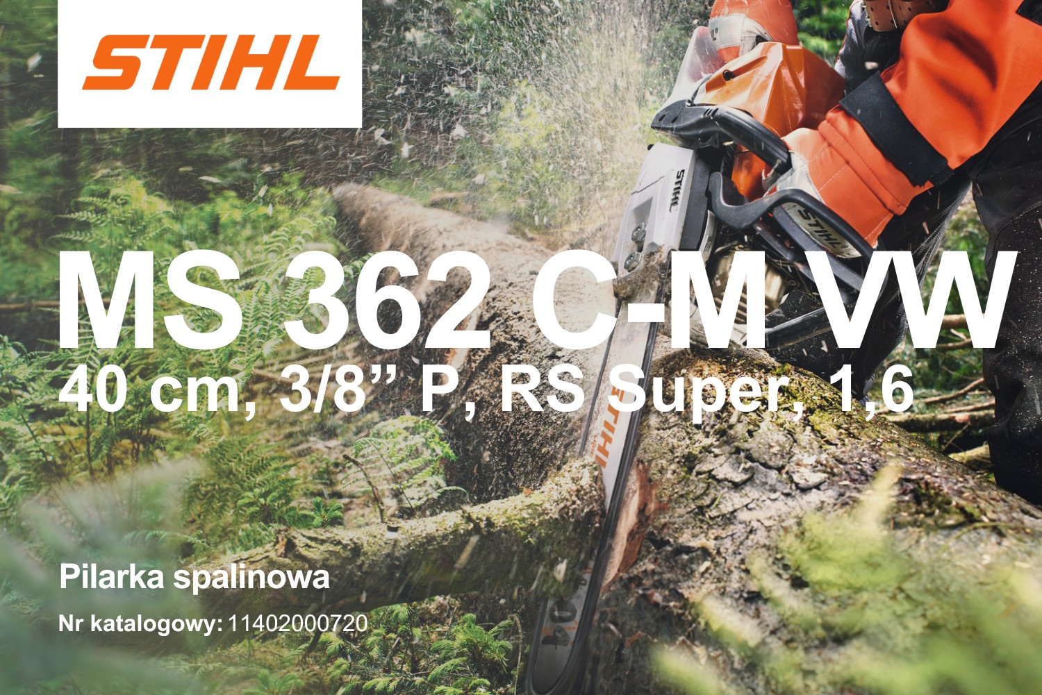 Pilarka spalinowa Stihl MS 362 C-M VW z ogrzewanym uchwytem i systemem M-Tronic 11402000720 - 3,5 kW, 4,8 KM, 40 cm, 3/8 P, RS Super, 1,6 L04