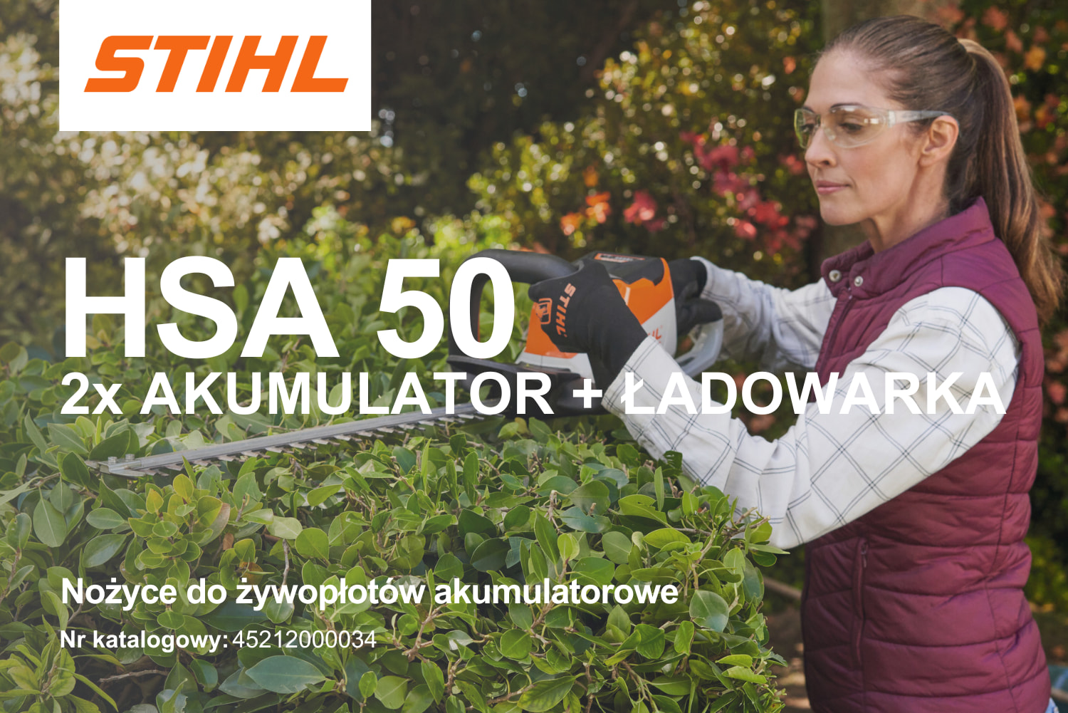 Nożycze do żywopłotów Stihl HSA 50 (zestaw 2 x akumulator + ładowarka) 45212000034 - 350 W, 50 cm