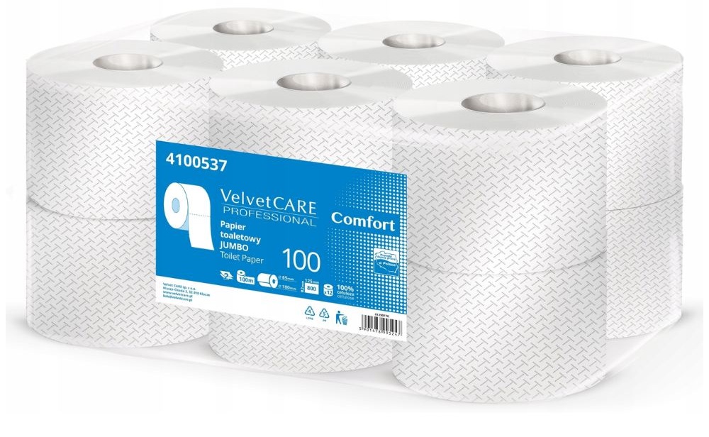 Papier toaletowy Velvet Jumbo Comfort biały, 2-warstwowy, 100 m, 12 rolek, 4100537