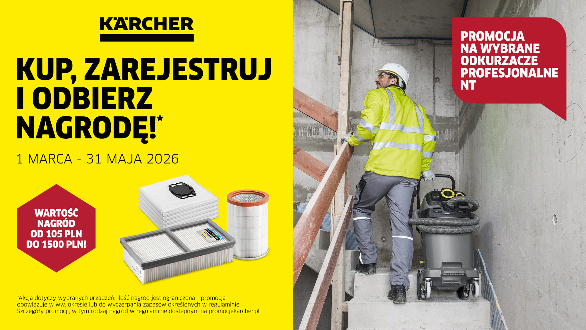 Kärcher odkurzacze NT - promocja, kup urządzenie i odbierz zestaw akcesoriów z filtrami