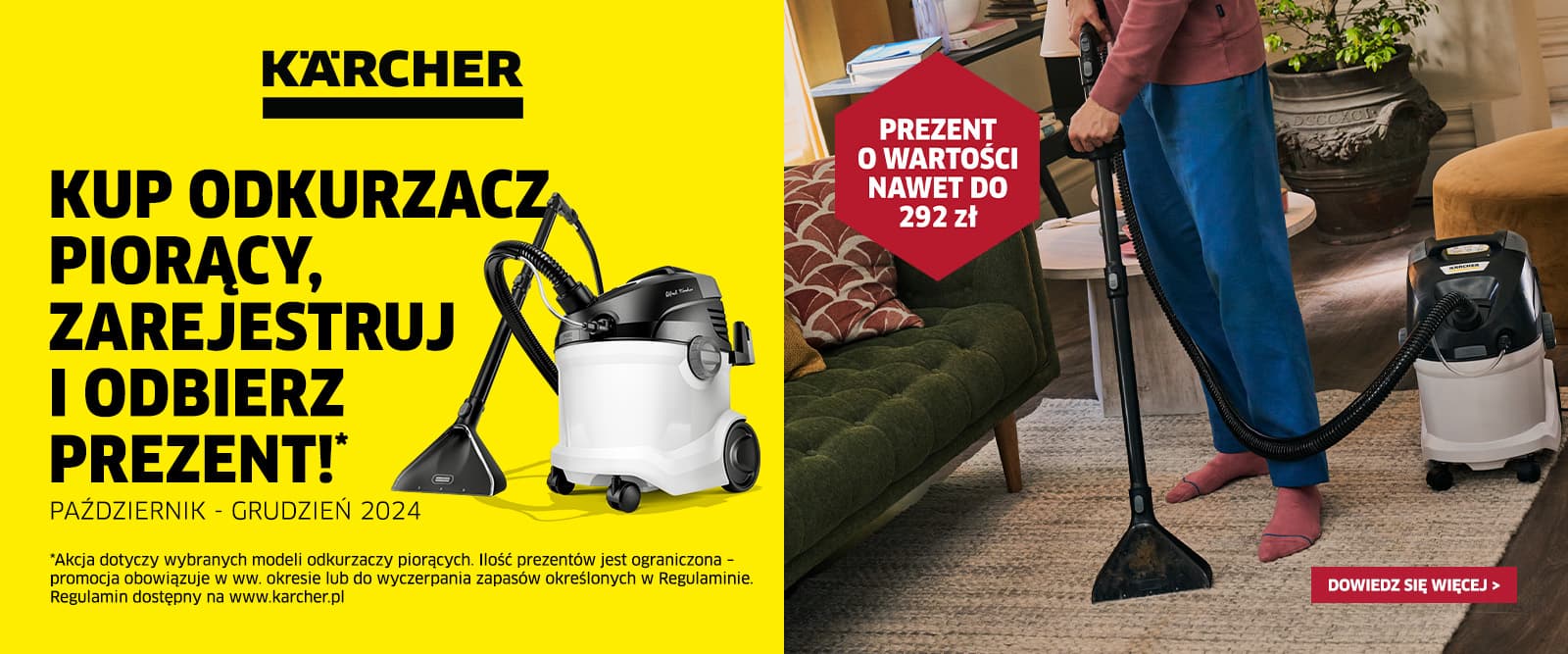 Promocja Karcher SE - Kup odkurzacz piorący, zarejestruj i odbierz prezent