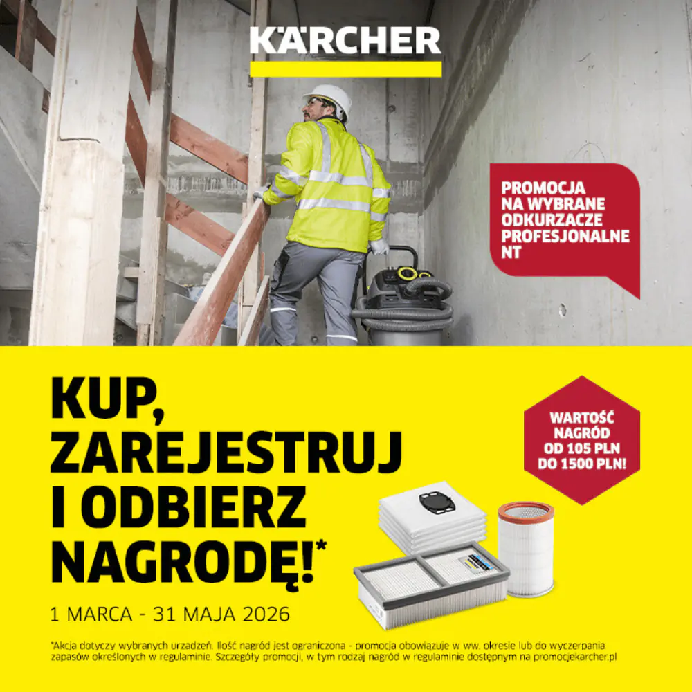 Promocja Odkurzacze Kärcher NT 2026 - Kup, zarejestruj i zgarnij zestaw akcesoriów o wartości nawet 1500 zł Promocja Odkurzacze Kärcher NT 2026 - Kup, zarejestruj i zgarnij zestaw akcesoriów o wartości nawet 1500 zł
